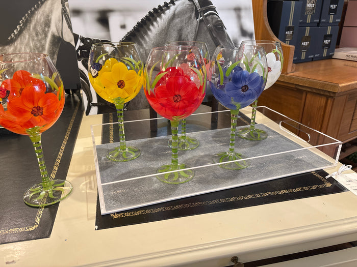 SET OF SIX HAND PAINTED WINE BALOON GLASSES ROYAL DANUBE