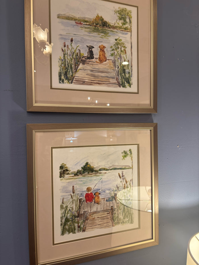 SET OF TWO PRINT LAKE WITH METALLIC BRONZE FRAME