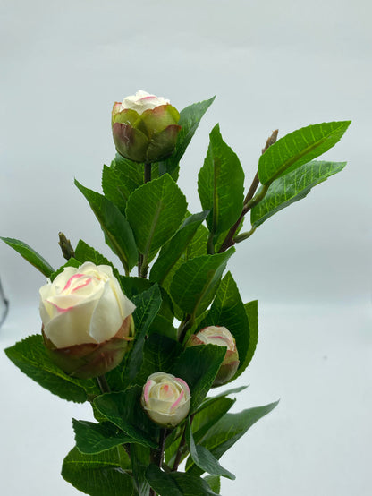 SILK WHITE 5 BUD PEONY STEM