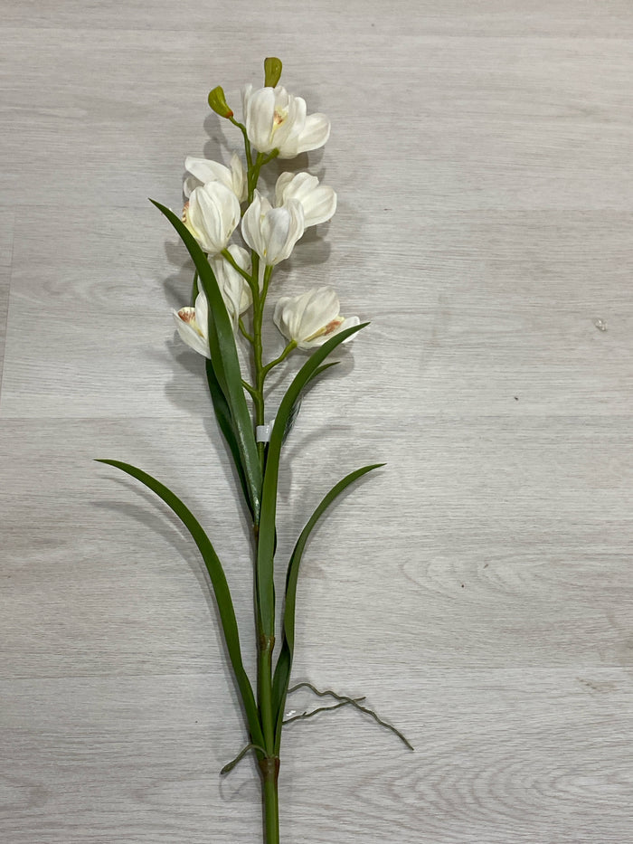 SILK WHITE CYMBIDIUM ORCHID SINGLE STEM