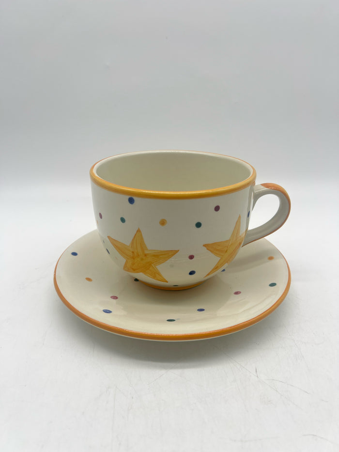 SOUP MUG AND PLATE TELLOW  STARS