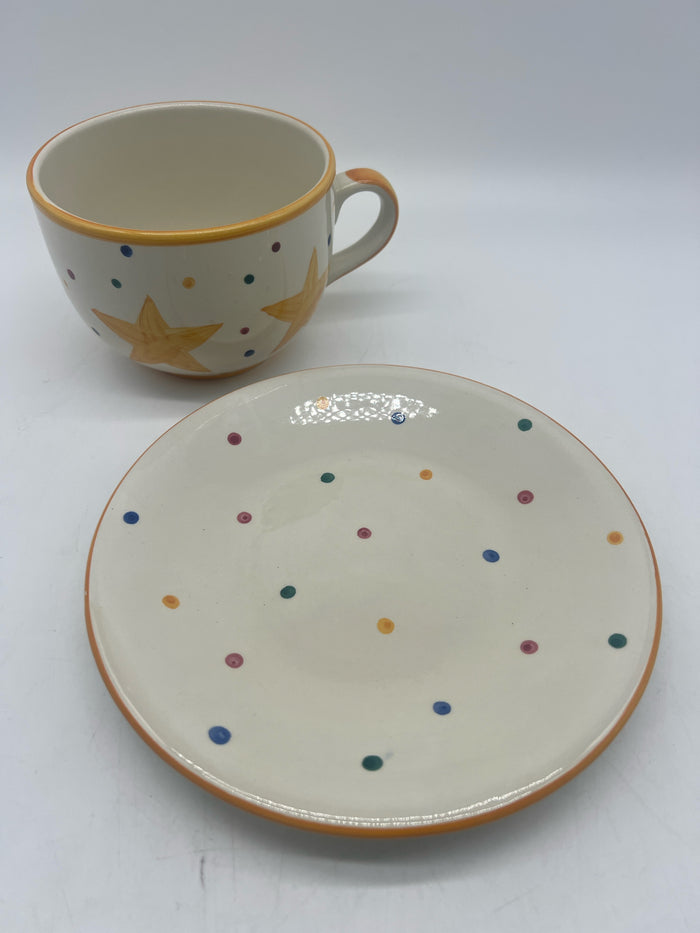 SOUP MUG AND PLATE TELLOW  STARS