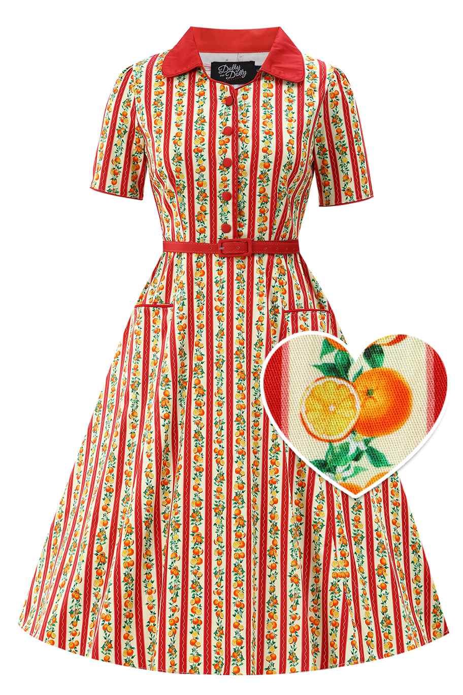 Mabel Summer Orange Midi Shirt Dress