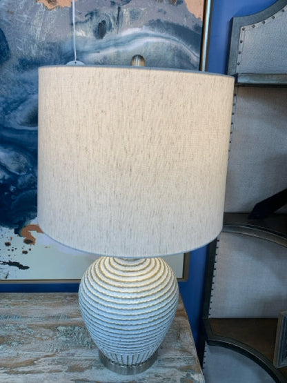 TABLE LAMP RIDGED WHITE WASH 30"H