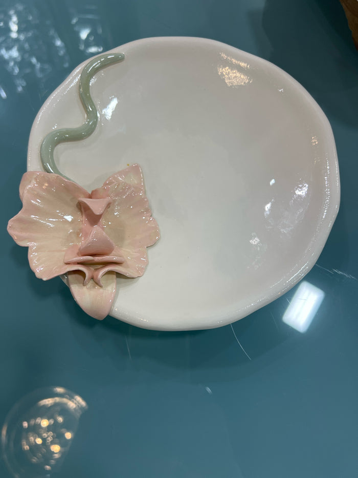 TRINKET DISH CERAMIC 3D ORCHID DESIGN