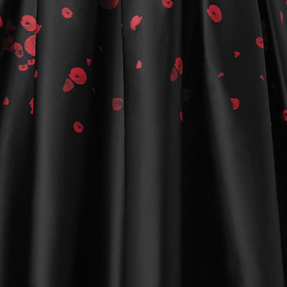 Amanda 50s Style Satin Dress Black with Raising Red Poppy Flower Print