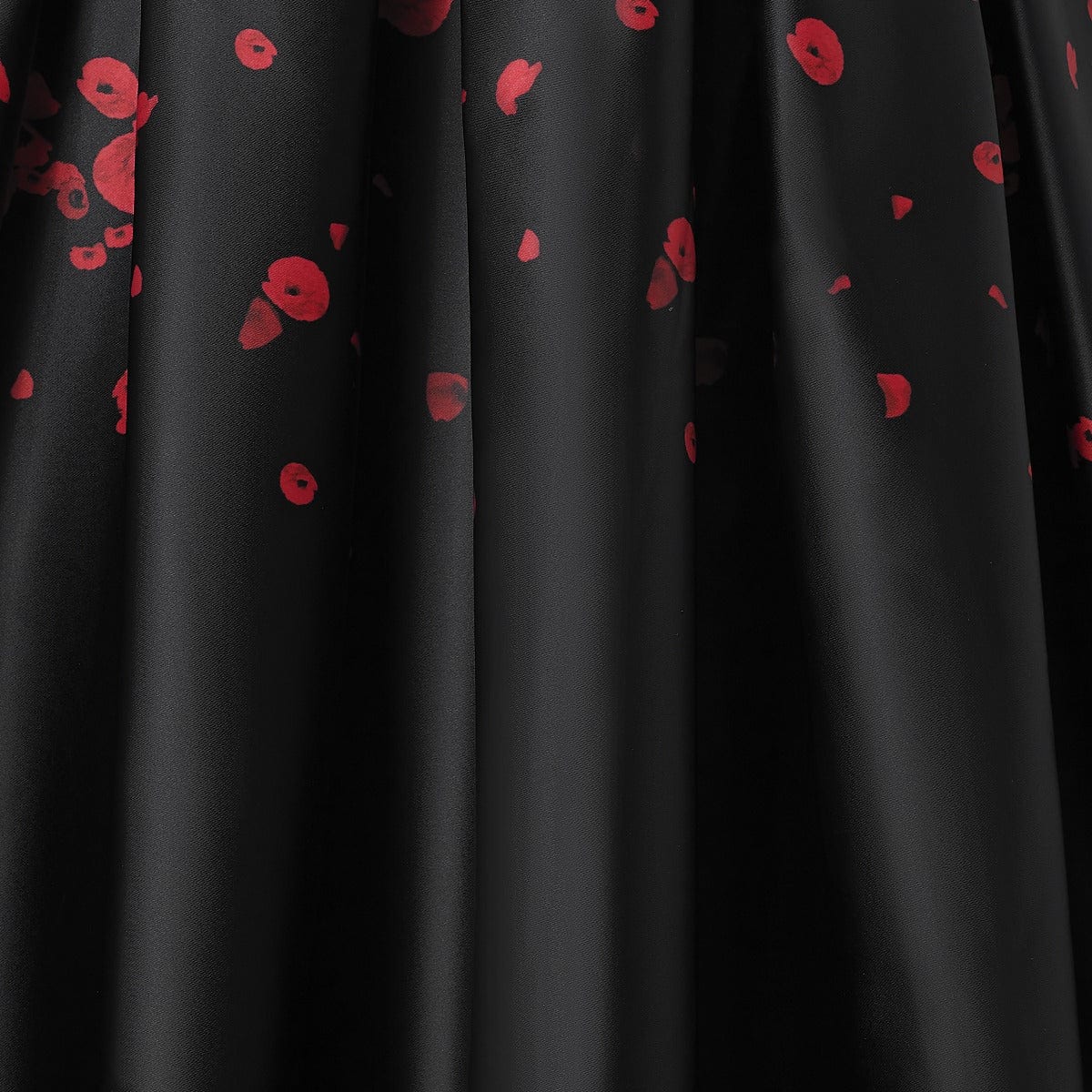 Amanda 50s Style Satin Dress Black with Raising Red Poppy Flower Print