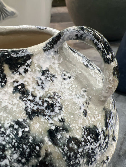 VASE BLACK & WHITE GLAZE WITH HANDLES