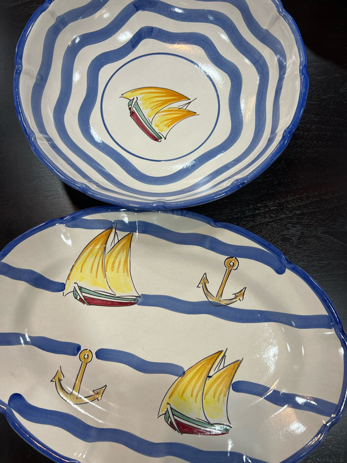 VIETRI SERVING TRAY AND BOWL SAIL BOAT DESIGN