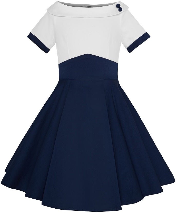 Children Darlene Nautical Swing Dress White-Navy