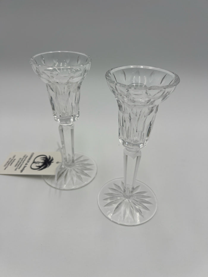 WATERFORD PAIR OF CRYSTAL CANDLESTICK HOLDERS STARBURST BASE