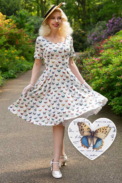 Brenda White Butterfly Collection 50s Style Dress