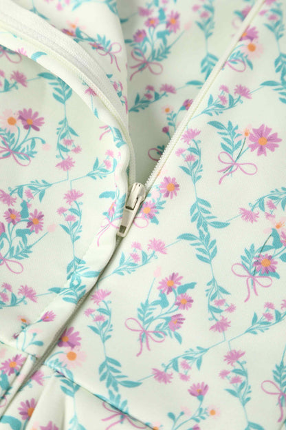 Lily White Floral Tile Off Shoulder Dress