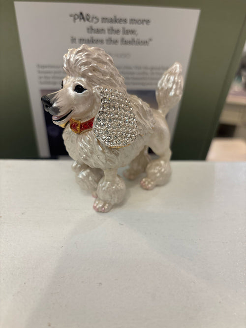 WHITE POODLE ENAMEL TRINKET BOX RHINESTONE EARS
