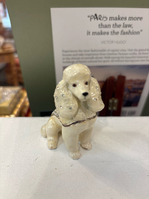 WHITE POODLE ENAMEL TRINKET BOX