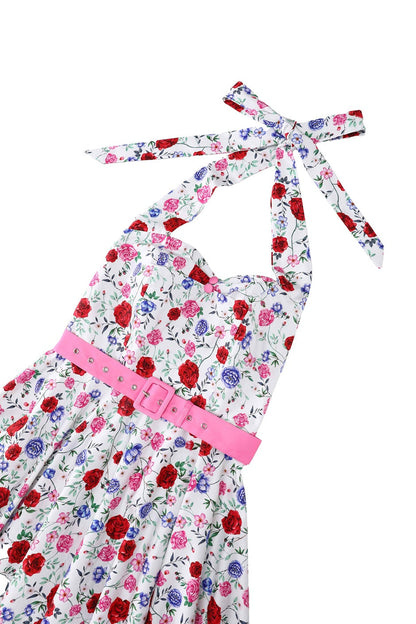 Daisy White Rose Halter Dress